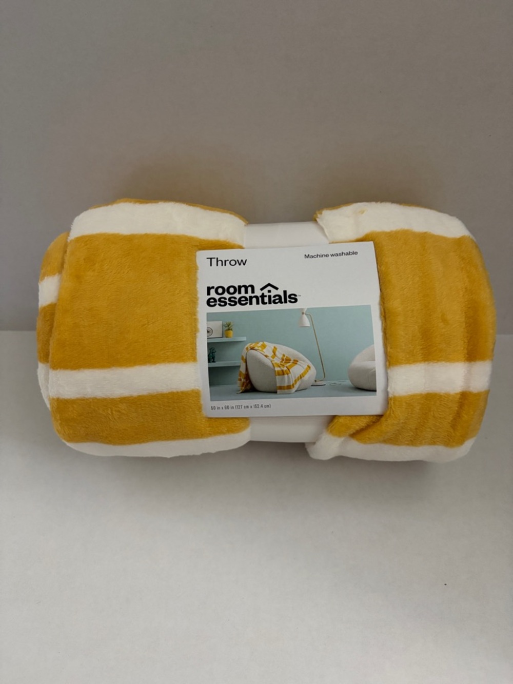 Room Essentials Mustard Yellow and White Striped Plush Throw